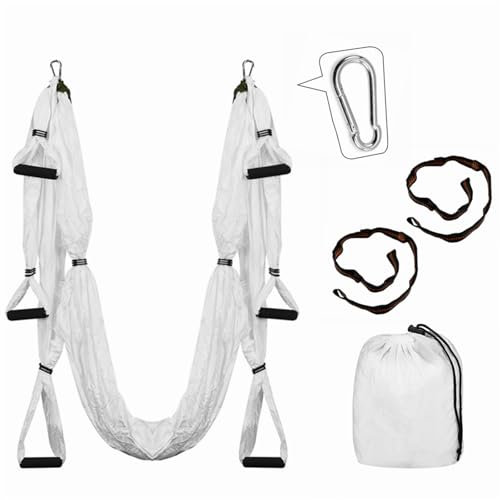 HEJIGOOD Aerial Yoga Hammock 250 x 150cm Parachute Fabric Swing for Inversion Fitness Therapy (White)