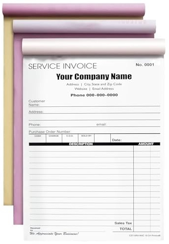 3 libros (150 juegos) formulario de factura personalizado con el nombre de tu empresa, libros autocopiativos personalizados de 8.3 x 5.5 pulgadas, facturas duplicadas, libro de recibos, trabajo