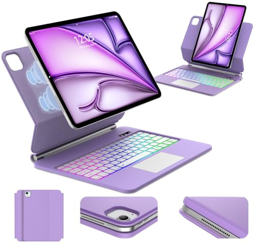 FOGARI Magic Keyboard Hülle für iPad Air 13 Zoll 2026/2025/2024 (M4/M3/M2) | Magic Keyboard für iPad Pro 12.9 6. / 5. / 4. / 3. Gen mit Trackpad, 7 Farben Beleuchtungm und Magnetischer Ständer, Violett