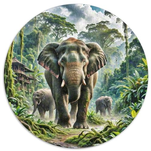 Éléphant Sauvage écrasant Les vignes 1000 Pièces Puzzle Art Puzzles Ronds pour Adultes Et Enfants Décompression Jeu D'Intelligence De l'art De La DécoRat ION Moderne 1000pcs (67.5x67.5cm)