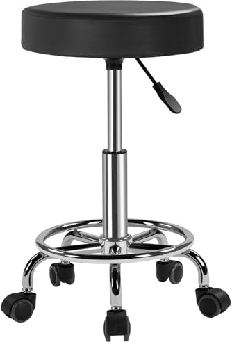 Yaheetech Rollhocker Höhenverstellbar 50,5–65 cm Sitzhöhe Drehhocker 360° Drehbar Bürohocker bis 120 kg Arbeitshocker mit Rollen Hocker Schwarz