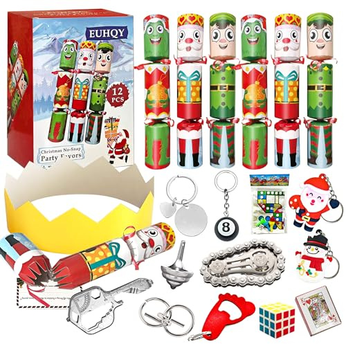 EUHQY 12Pack 10 Christmas Non-Snap Table Favors - Cute Characters Party Favors With Crown Hat, Jake and Xmas Gift For Christmas Parties Dinners Holidays