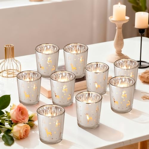 YBCPACK 12 stycken värmeljushållare jul glas lykta jul värmeljus glas värmeljusglas ljusglas juldekoration värmeljus jul vindlampor glas dekoration