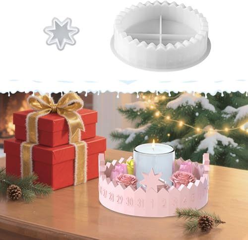 Silikonform Adventskalender Weihnachten, Gießform für Adventskranz, Stern Kerzenhalter & Zahlen, Silikonformen Gießformen Weihnachten für DIY Kerzen, Gips - Weihnachtsdekoration Countdown Geschenk