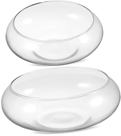 VANZACK 2 Pcs Glass Fish Bowls Round Terrarium Decorative Vase for Table Centerpiece Clear Smooth Surface Fish Tanks for Flowers Plants Home Office Living