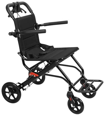 Reiserollstuhl ultraleicht faltbar - rollstuhl faltbar Transportrollstuhl mit Schiebegriffen,rollstühle für Erwachsene (6.8KG), Doppelbremsen leicht Transportrollstuhl (BLACK（Ohne Spurstange）)
