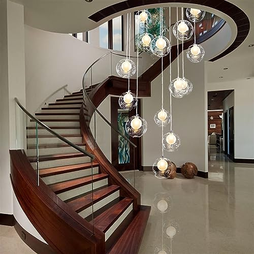 Treppenhaus Kronleuchter 12 Glaskugel Multi Lights Kreative Villa Pendelleuchte Lange Kronleuchter 50x180cm(A)