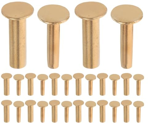 FUNNETOYU Remaches de Acero Inoxidable para Mangos de Cuchillos 14 Pares 20 MM Cobre Sujetadores para Reparación y Fijación de Mangos de Madera Accesorios DIY para Cuchillos de Cocina