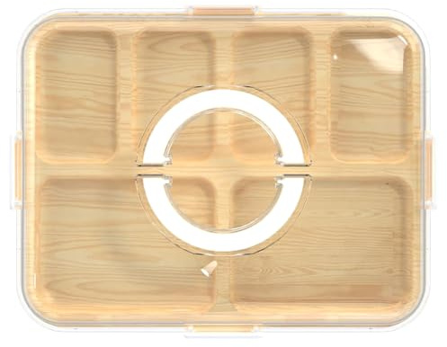 Fegtrtyoa 6 Compartments Bamboo Charcuterie Boxes, Travel Portable Cheese Board Cutting with Clear Lid and Handle White