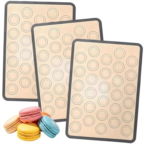 3 Pack Macaron Silicone Baking, 42 X 29.5 Cm Non Stick Reusable Macaron Baking Sheet Liners, Non-Slip Washable Reusable Bakings Tray for Macaroons/Cake/Bread Making.