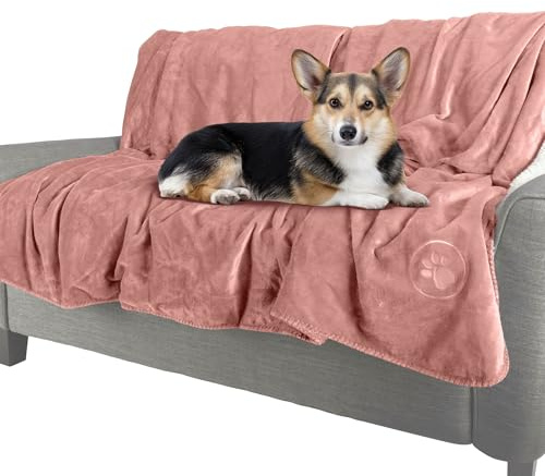 Waterproof Pet Blanket - 50x60-Inch Reversible Sherpa Fleece Throw Protects Couches, Cars, and Beds from Spills, Stains, and Fur by PETMAKER (Pink)