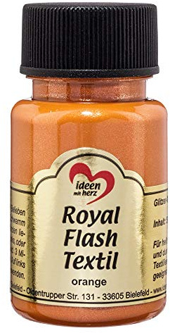 Ideen mit Herz Royal Flash Textil, Glitzer-Metallic-Farbe | hochdeckend, cremige Textilfarbe auf Wasserbasis | für helle und dunkle Textilien | 50 ml (orange)