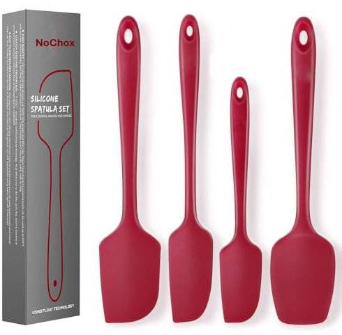 NoChoX 4 Pezzi Spatole in Silicone, Resistente al Calore 500 °F, Spatola da Cucina Utensili con Anima in Acciaio, Senza BPA, Antiaderente, Spatula Silicone per Mescolare, Cuocere e Cucinare, Rosso