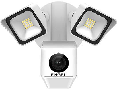 Engel Noxcam 1080P Außenkamera WLAN IP mit Zwei Scheinwerfern und bewegungsaktiviertem Flutlicht mit Videoverlauf in Full-HD. Mit Gegensprechanlage und integrierter 110-Dezibel-Sirene | Weiß