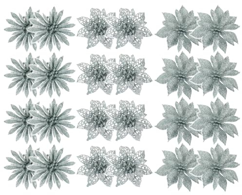 COM-FOUR® 24x dekorativ blomma med klämma, glittrande blommor att klämma på, blomnålar som rumsdekorationer till jul och alla hjärtans dag [urval varierar]