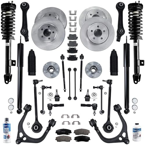 Detroit Axle - 34pc Brake Suspension Kit for RWD Chrysler 300 Dodge Charger Magnum Front Disc Brake Rotors Brakes Pads Struts Wheel Bearing Hubs Control Arms Tie Rods Rear Sway Bars Shock Absorbers