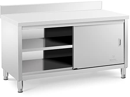 Royal Catering Arbeitsschrank Edelstahl 150 x 70 x 85 cm Aufkantung 500 kg Tragkraft Gastro Edelstahlschrank