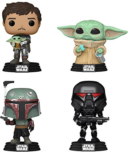 POP Star Wars: POP! Mandalorian Collectors Set 3 - Boba Fett, Mando Holding Child, The Child with Cookie, Dark Trooper Battle
