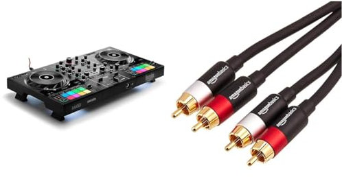 Hercules DJControl Inpulse 500 - Controladora de DJ USB de 2 decks para Serato DJ Lite y DJUCED & Amazon Basics - Cable de audio RCA (2 machos a 2 machos), 2.4 metros, Negro, Oro, Rojo, Blanco