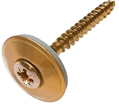 AERZETIX - C57593 - Set di 10 viti per legno di stagnino autofilettanti Ø4.5x40mm testa fresata a impronta PZ + rondella di tenuta EPDM Ø20mm - acciaio A2 - finitura rame - rivestimento tetto lamiera