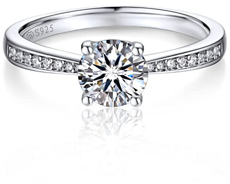 MomentWish Verlobungsring Damen, 1 Karat Moissanit Diamant Ring Damen, VVS1 D Farbe 925 Sterling Silber, Verlobung Hochzeit Geschenk Ring für Frauen-Größe62
