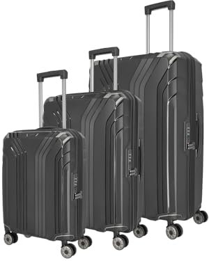 Travelite 4-Rad Kofferset 3-teilig Hartschale mit recyceltem Innenfutter, Größen L/M/S, Gepäck Serie ELVAA: Stylische Trolleys mit Schutzecken + TSA Schloss