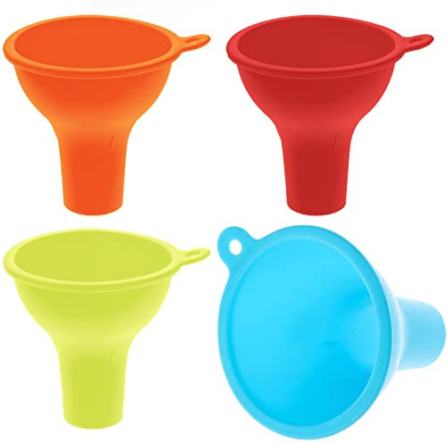 Thinp 4 Piezas Embudo de Silicona de Gran Abertura Juego de Embudos de Calidad Alimentaria, Para Cocina y el Hogar Mermelada Aceite Líquidos y Polvos(Azul, Rojo, Naranja, Verde)