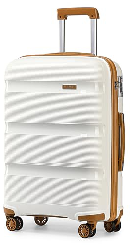 KONO Groß Koffer XL Hartschale Trolley Hartschalenkoffer 76cm mit TSA Schloss und 4 Rollen Modisch und Verschleißfest Polypropylen Rollkoffer, 76x49x30cm, 100 Liter (Creme Weiß, XL)