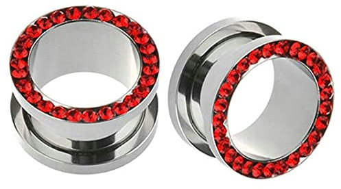 Banemi Ohr Tunnel 8mm, Ohr Tunnel Rot 2 Stück Edelstahl mit Rotem Zirkonia Ohrtunnel