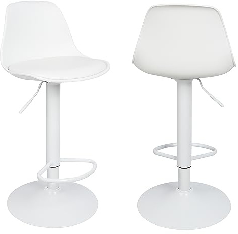 Modern barstol med ryggstöd hög svängbar köksstol med justerbar höjd, set med 2 barstolar med ryggstöd och fotstöd, 360° roterande (ren vit - 2 st)