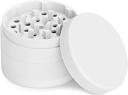 Movaleaf Ceramic Grinder/Crusher, Non-Stick Herb Mill 63mm White | Non-Stick, 4-Piece, Nano Ceramic Coated Herb Mill, Diameter 63 mm, Includes Carry bag,Scraper and brush. (White)