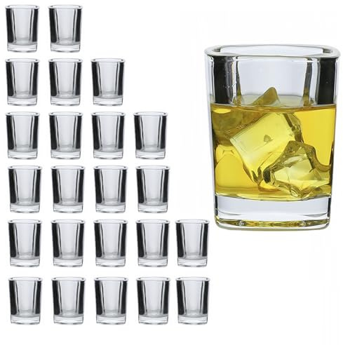 BTGLLAS Shot Glasses 2.3 oz, Set of 24 - Cute Square Tequila Glasses, Perfect for Whiskey, Tequila, Liqueurs, Party & Collection, Espressos, Spirits & Liquors (24, Clear square)