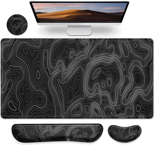 Gimars 4-in-1 XXL Gaming Mauspad mit Gelkissen, Ergonomisches Handballenauflage Tastatur, 800 x 305 mm Mousepad Tischunterlage, Gaming Zubehör Wrist Rest für PC, MacBook, Laptop, Topografische Karte
