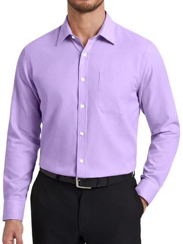 HISDERN Camicia Uomo a Manica Lunga Elegante Camicie di Cotone con Taschino Bottoni Regular Fit Formale Tinta Unita S-4XL