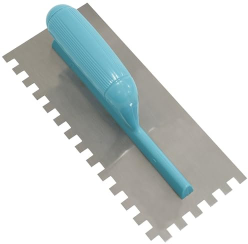 AERZETIX - C73948 - Cazzuola frattone dentato 10x10mm - cazzuola dentato per piastrelle - spatola dentata - utensile manuale per edilizia - muratura/gesso - maniglia in plastica - acciaio