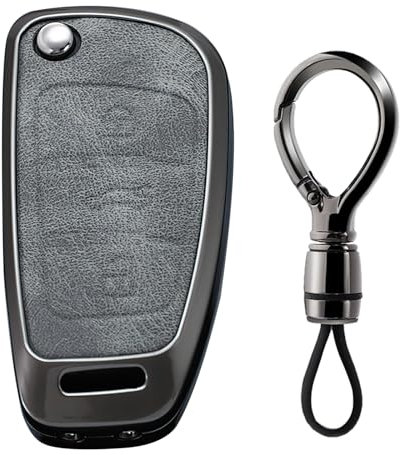 HIBEYO Keyless Autoschlüssel Hülle Passt für Audi A1 A3 A4 A6 A8 Quattro Q2 Q3 Q7 Leder Schutzhülle Schlüsselhülle Passt für Audi S3 S6 RS3 RS6 R8 TT TTS Schlüsselbox 3 Tasten Schlüsseletui 3Tasten-C