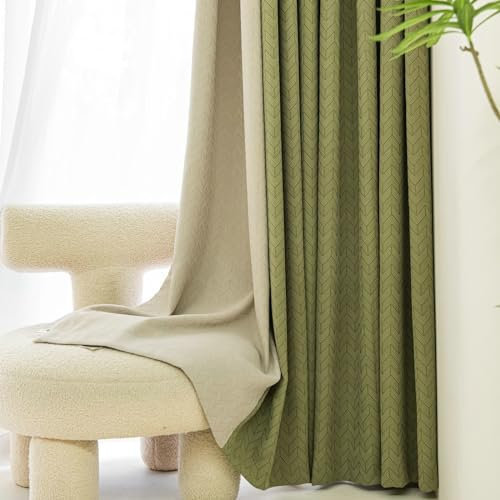 Ayoiow Verdunklungsvorhänge Ösen, Thermovorhang Gegen Kälte Und Hitze Mit Ösen, Chenille Vorhänge Blickdicht 2 Stück, Matcha Grüner Und Leichter Kaffee, 107X147CM