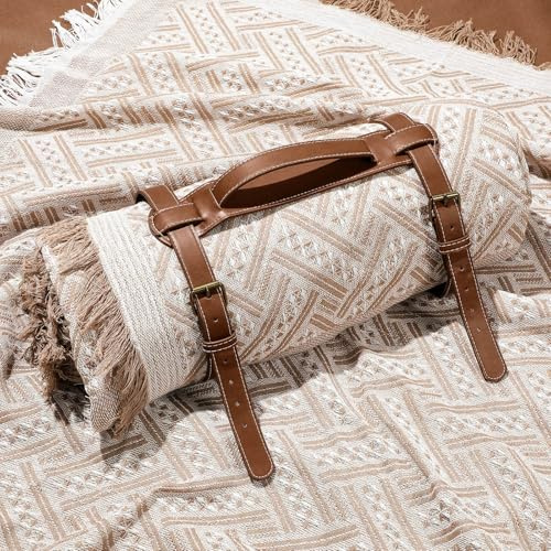 VitalCozy wasserdichte Picknickdecke, Outdoor-Decke, faltbar, 2-in-1, doppellagig, sanddicht, Strandmatte mit Tragegurt, für Camping, Rasen, Park, Strand, Gras (Khaki)