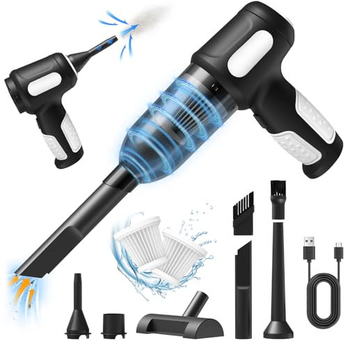 Aspirapolvere Auto Piccolo, 7000Pa Aspirabriciole Senza Fili Potente Ricaricabile con USB, 3 in 1 Mini Aspirapolvere Senza Fili Auto e Soffiatore d'aria e Pompa a Mano con Ugelli Multipli e 2 Filtri
