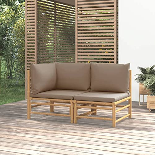 Faroom Gartenlounge Set Bambus Lounge Gartenmöbel Set Loungemöbel Set Bambus Balkon Lounge Sofa Outdoor Balkonmöbel Kleiner Gartengarnitur Sofagarnitur Taupe 2-TLG-Type-5
