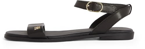 Tommy Hilfiger Damen Sandalen Ankle Strap aus Leder, Schwarz (Black), 37