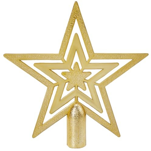 CREATCABIN 5 pz. Puntale Albero Natale A Forma Stella Decorazione Natalizia in Plastica Dorata Puntale Albero Natale A Forma Stella Pentagramma Feste Capodanno Casa Esterni Decorazioni 13x13x1.7cm