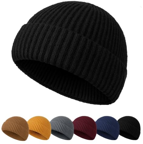 FCHUI Beanie Hat for Men - Fisherman Beanie Knitted Beanie Hat Soft Cuffed Wooly Winter Hat Skullcap Classic for Outdoor (UK, Alpha, M, BalckA)