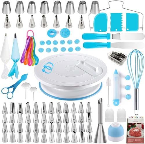137 Stück Tortenplatte, Drehbarer Tortenständer, Kuchen Drehteller, Kuchen Dekorations Kits, Cake Decorating Turntable mit Kuchenschabern, Pfannenwendern, Kuchenspritzbeuteln und Spritzspitzen