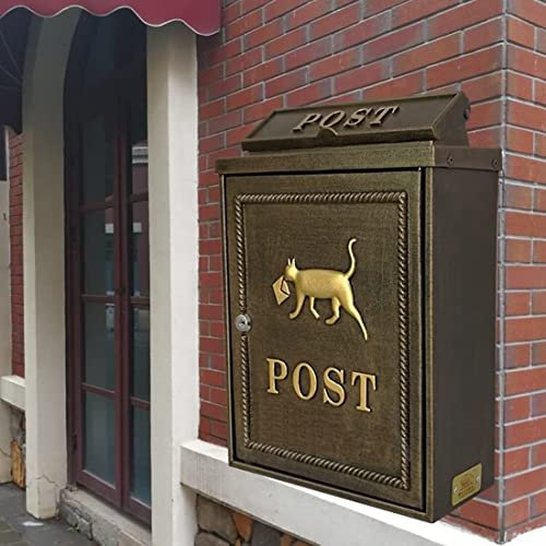 forestalk Boîte aux lettres murale rétro en fonte avec serrure décorative d'extérieur Chat décoratif