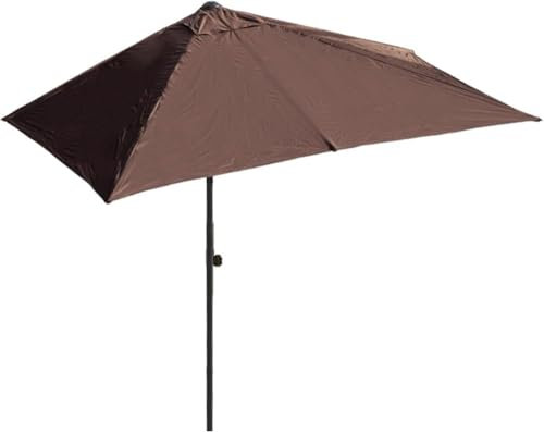 Parasol de terrasse rectangulaire avec 5 baleines et poteau en acier, demi-parasol portable, résistant au soleil, imperméable, en polyester, pour jardin, cour, balcon, mur, bord de piscine, marron