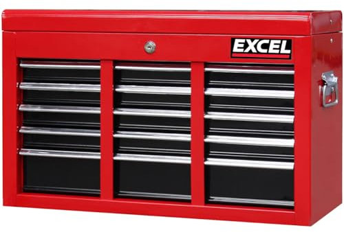Excel Tool Chest Cabinet with 9 Drawers, Lock and Non-Slip Mats, Made with Powder Coated Steel & Rust-resistant, Ball Bearing Slides and 4 Wheels with Brakes, Durable Rolling Storage for Workshops