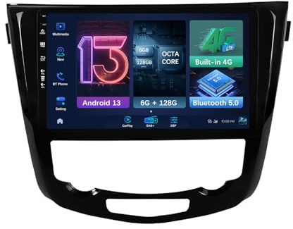 MISONDA 6G+128G Radio Coche para Nissan X-Trail Qashqai j11 Rouge (2014-2019) HDMI incorporado/4G/DAB+/Carplay/DSP/GPS/RDS/BT5.0/Control del Volante/cámara/micrófono