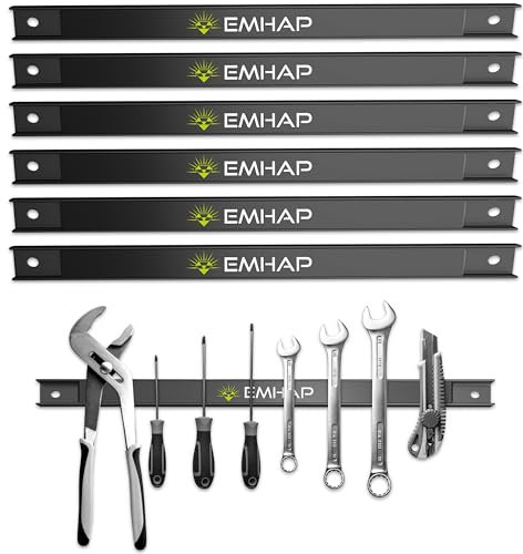 EMHAP© Barra magnetica per attrezzi, extra forte, set da 6 (46 cm), universale, supporto magnetico, pratico organizer per attrezzi