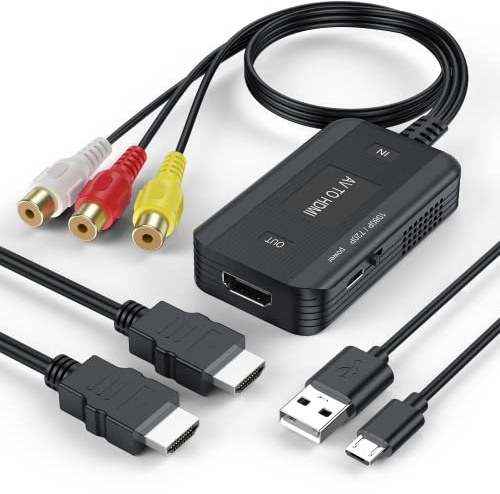 FEMORO RCA to HDMI Converter, AV (Red Yellow White Cable) to HDMI Adapter 1080P@60Hz for VCR DVD VHS STB Wii PS One PS2 SNES Xbox DVD Player to TV Monitor